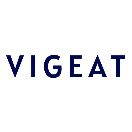 The word VIGEAT in capitals in navy blue